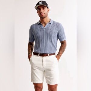 Abercrombie & Fitch men’s cable stitch Johnny collar sweater polo shirt